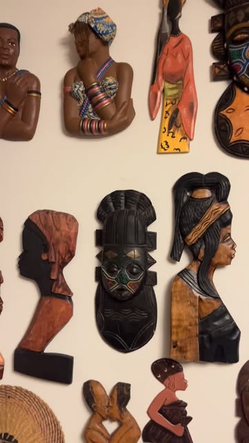 Carved wall pieces in her altar space